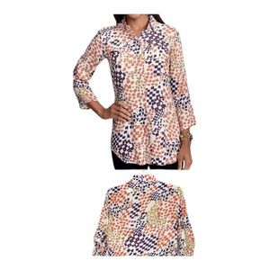 CAbi Grand Prix geometric button-down shirt in a multicolor print.